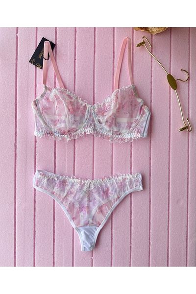 İntive Lingerie Σέξι σουτιέν με λουλουδάτο ροζ διαφανές σχέδιο