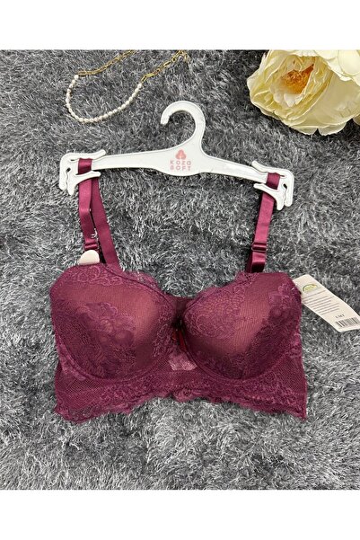 İntive Lingerie Sutien de calitate superioară cu închizătoare în trepte cu push-up cu cupă C din dantelă