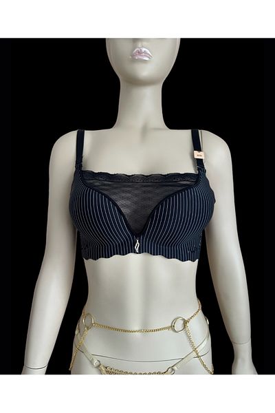 İntive Lingerie Εισαγόμενο ριγέ μπροστινό δαντέλα κομμένο με λέιζερ μαλακό σουτιέν Push Up χωρίς Underwire - 1202