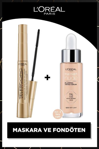 L'Oreal Paris Telescopic Gold Siyah Maskara & True Match Nude Fondöten Serum ...
