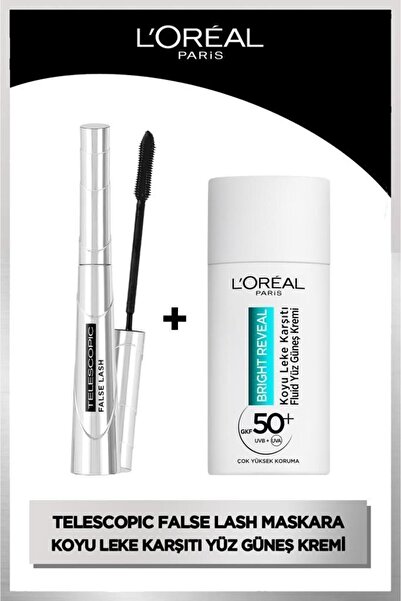 L'Oreal Paris False Lash Telescopic Fiber Maskara & Bright Reveal Spf 50+ Koy...