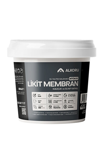 ALKORU 1 KG Bitüm 1K Likit Membran Kauçuk ve Elyaf Katkılı Sıvı Su Yalıtım Ma...