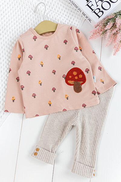 Babymod Mantar Desenli Somon 2'li Pamuklu Kız Bebek Takım