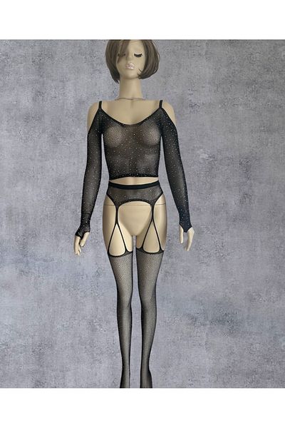 İntive Lingerie Γυναικείες 2 τεμάχια πέτρινες διχτυωτές καλτσοδέτες με σέξι κάλτσες σώματος