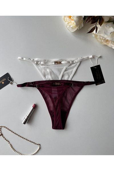 İntive Lingerie 'Pink' Written Net Cotton Tulle Thong - Limited Fountain