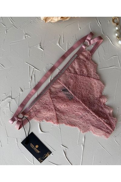 İntive Lingerie Γυναικείο στρινγκ με δαντέλα με γυαλιστερή πέτρα στη μέση