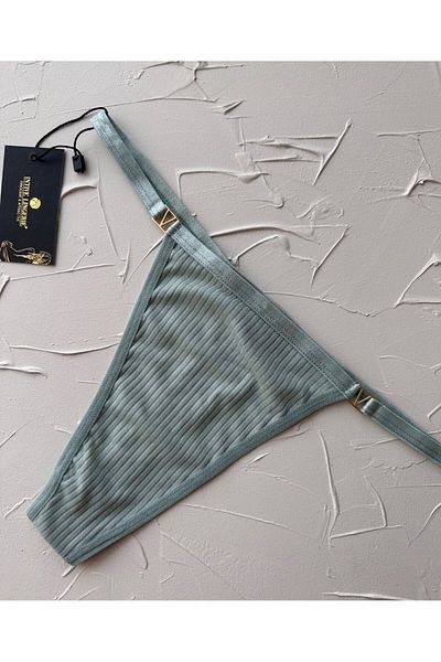 İntive Lingerie Victoria 95% Cotton Ribbed Thong with V Accessories on the Sides
