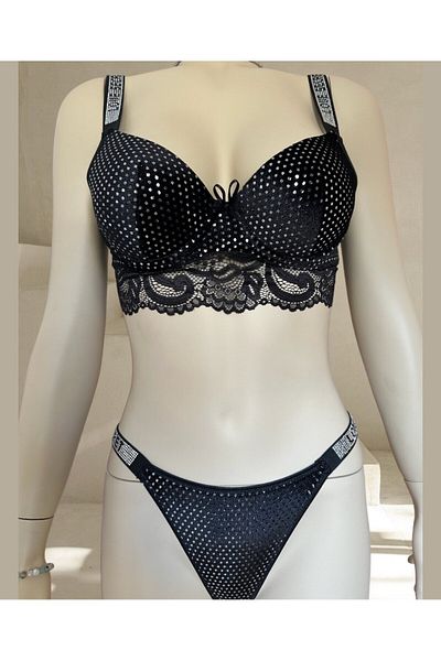 İntive Lingerie Σετ σουτιέν Emma Velvet Sequin Stone Love Secret Strap Push-up (Limited)
