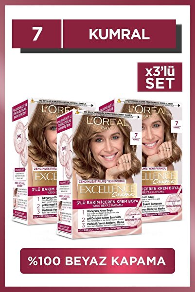 L'Oreal Paris Excellence Creme Saç Boyası 7 Kumral 3'lü Set