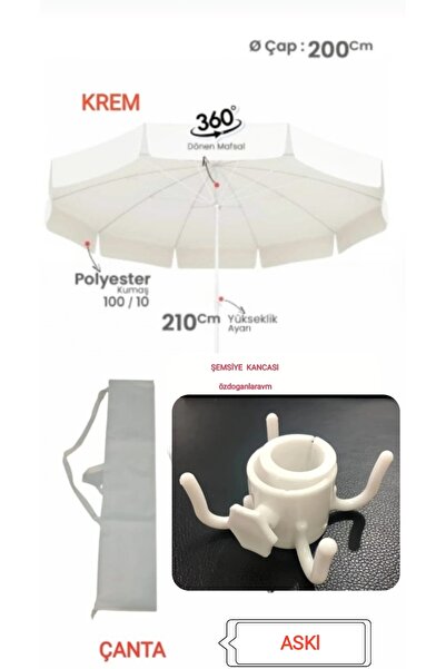 Dogant Ada  Havuz Bahçe Balkon Plaj 2 Mt 10 Telli Polyester Krem ŞEMSİYE +ÇAN...