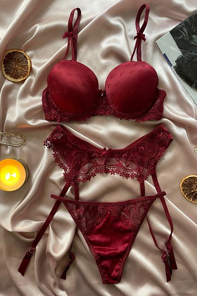 İntive Lingerie Γυναικείο στρινγκ με σχέδιο κρασιού Σέξι καλτσοδέτα (με δώρο κάλτσες)