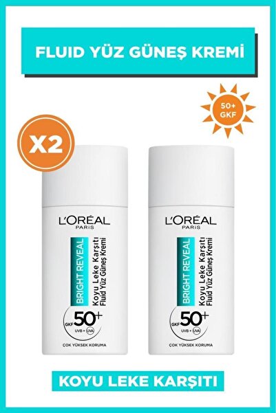 L'Oreal Paris 2'li Bright Reveal Koyu Leke Karşıtı 50+ SPF Güneş Koruyucu Yüz Kremi Seti