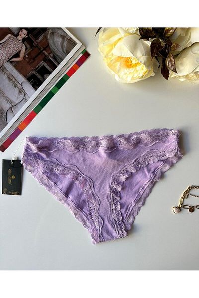 İntive Lingerie Γυναικεία βαμβακερά δαντελένια slip/εσώρουχα Arlet (Lilac-Dried Rose- Cream)