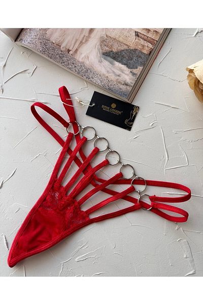 İntive Lingerie Red Front Ring Detailed Lacy Net Cotton Fancy String-5185 (Special Collection)