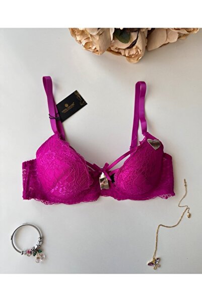 İntive Lingerie Fuchsia Lace Low-cut Ribbon Detailed Underwire Non-Supported Bra (Intive Limited)