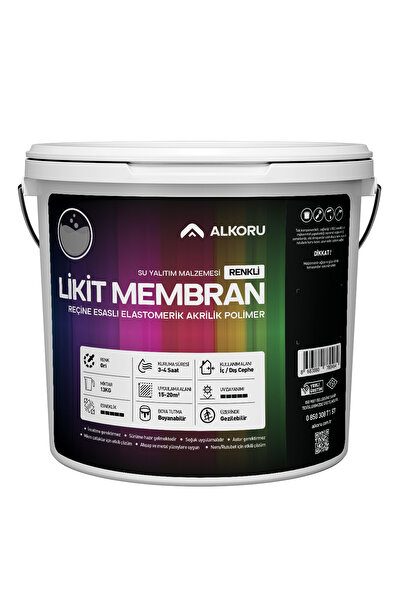 ALKORU 13 KG Gri Likit Membran Renkli Reçine Esaslı Sıvı Su Yalıtım Malzemesi
