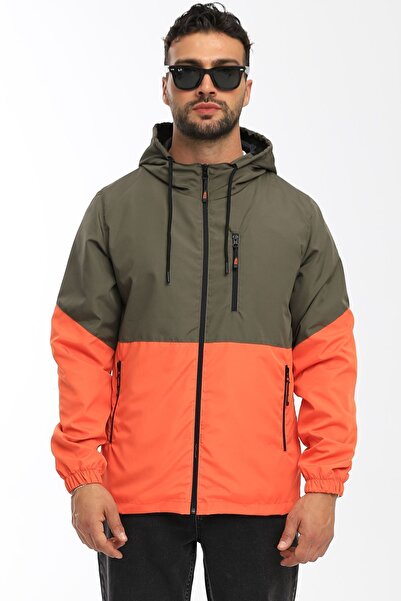river green معطف واق من المطر للرجال مبطن بلونين باللونين الكاكي والبرتقالي و...
