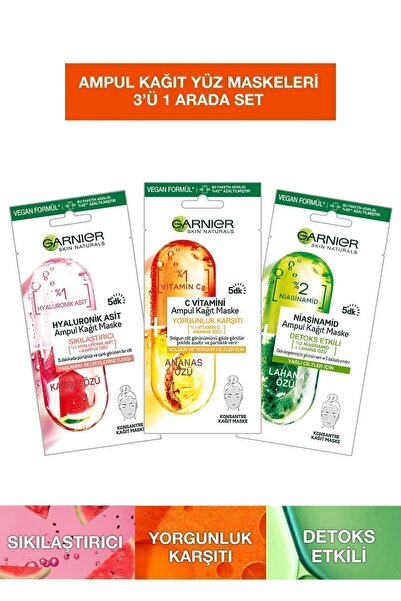 Garnier Ampul Kağıt Yüz Maskeleri 3'lü