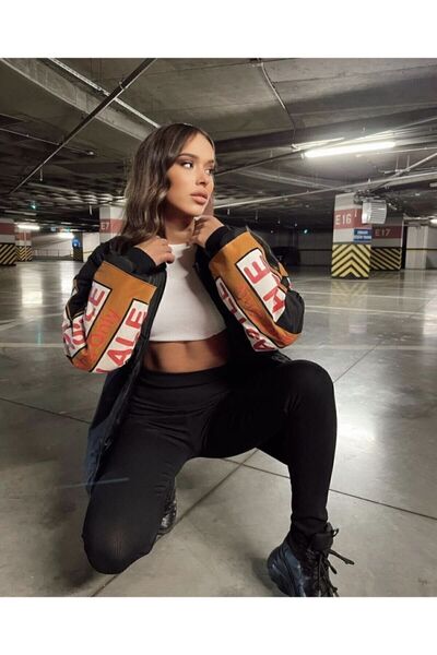 Genel Markalar Baskı Detaylı Bomber Kolej Ceket