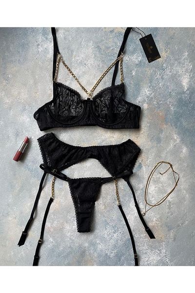 İntive Lingerie Costum cu jartieră cu lanț transparent pentru femei Laura