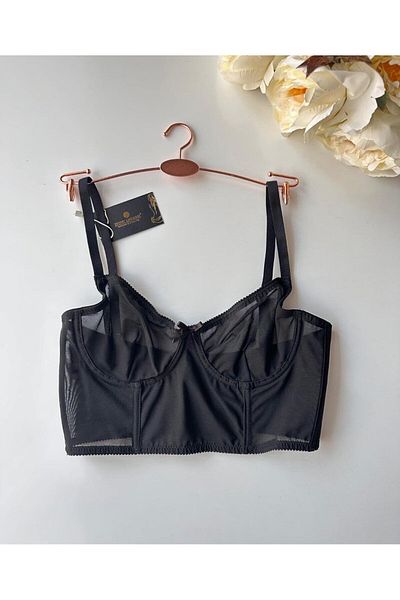 İntive Lingerie Sutien din tul cu corset cu sârmă transparentă Ivy Black