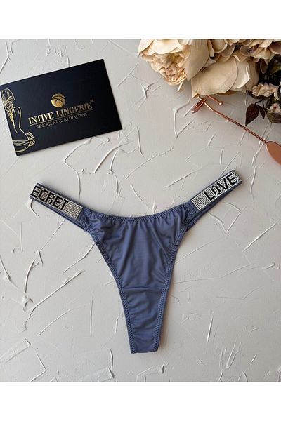 İntive Lingerie Doja Dense Rhinestone Love Secret Written Network Bumbac importat Tanga din satin