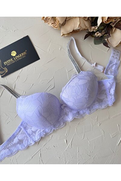İntive Lingerie Sutien importat Jasmine B-C Cup - Detaliu cu piatră strălucitoare, suport ușor, cupă moale din dantelă