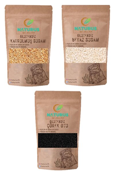 NATURUS Beyaz Susam - Kavrulmuş Susam - Çörek Otu Paketi Glutensiz 100g