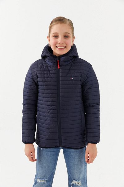 RİVERCLUP Girl's Water and Windproof Fiber Dark Blue Hooded Coat