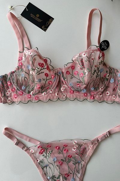 İntive Lingerie Σετ σουτιέν Katherina Barbie Pink Floral See Through (Feel like a Princess!)
