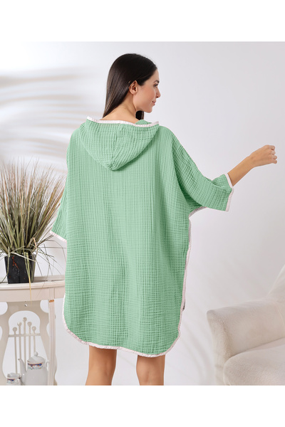 destinyhometex Πόντσο για ενήλικες γυναίκες με κουκούλα μουσελίνας Mint Green 4 στρώσεων