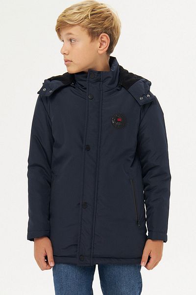 RİVERCLUP Boy's Dark Blue Fiber Detachable Hooded Windproof Winter Parka
