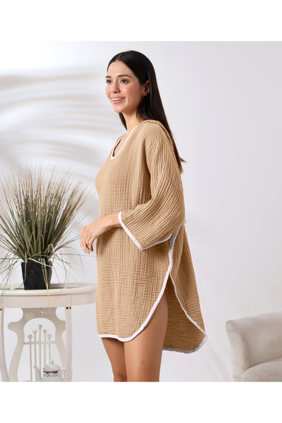 destinyhometex Γυναικείο πόντσο για ενήλικες με κουκούλα μουσελίνας 4 στρώσεων