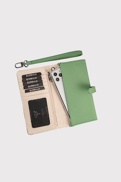 Garbalia Mint Green - Γυναικείο πορτοφόλι με ζώνη Astana και θήκη τηλεφώνου και λουράκι καρπού με μοτίβο Pique