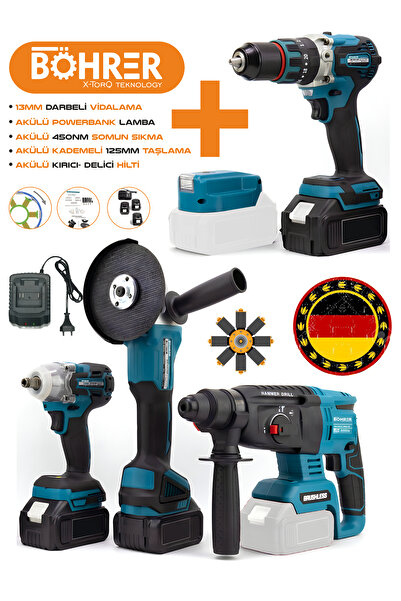 BÖHRER 5'Lİ SET AKÜLÜ AKÜLÜ KIRICI DELİCİ HİLTİ, DARBELİ VİDALAMA, SOMUN SIKM...
