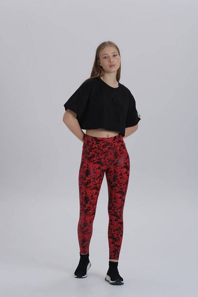 DAVID&GERENZO Red Women's Patterned High Waist Long Leggings