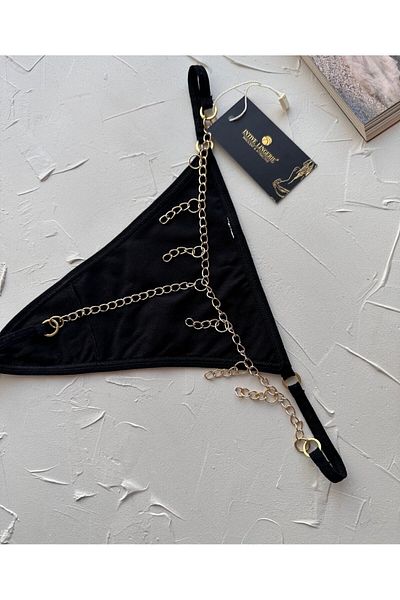 İntive Lingerie Snur negru din bumbac de rețea cu lanț pe spate-5250 (colecție specială)