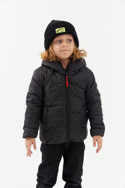 RİVERCLUP Chlapecká bunda s cibulovým vzorem, černá s kapucí a voděodolným vláknem