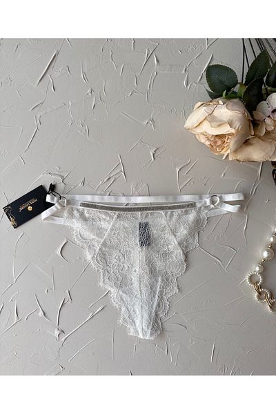 İntive Lingerie Tanga cu dungi din bumbac din plasă din dantelă cu talie strălucitoare pentru femei
