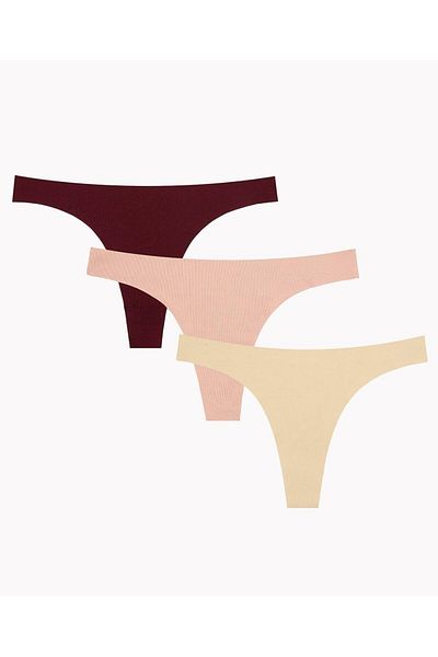 İntive Lingerie Laser Cut Normal Waist 3 Pack Thong (Bordo, Ten, Pudra)