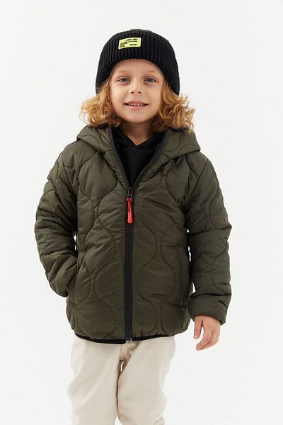 RİVERCLUP Boy's Onion Pattern Khaki Hooded Jacket with Water and Windproof Fiber