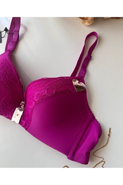İntive Lingerie Φούξια δαντέλα με λεπτομέρεια με ελαφρύ σουτιέν με επένδυση (Intive Limited)