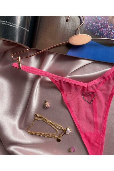 İntive Lingerie Women's Powder/Pink Front Stone Heart Detailed Fancy String - Jade