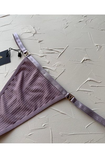 İntive Lingerie Victoria 95% Cotton Ribbed Thong with V Accessories on the Sides