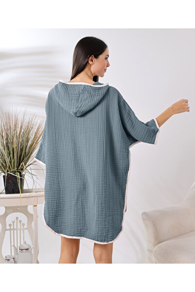 destinyhometex Σκούρο μπλε 4 στρώσεων μουσελίνα με κουκούλα για ενήλικες γυναίκες Poncho