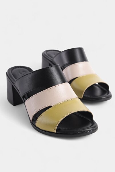 SAYL Справжня шкіра Чорні жіночі капці - з різнокольоровими стрічками