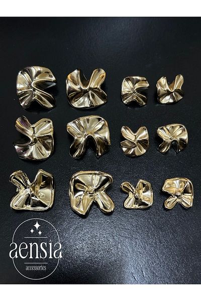 aensia ZRA GolD Twist Flower MoDel metal Button - Pack of 12 (6 Large + 6 Small)