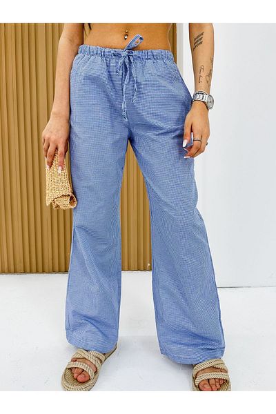 King Brothers Pantaloni de trening pentru femei în carouri albastre - talie căzută, buzunare și design confortabil