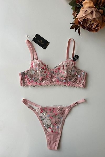 İntive Lingerie Σετ σουτιέν Katherina Barbie Pink Floral See Through (Feel like a Princess!)