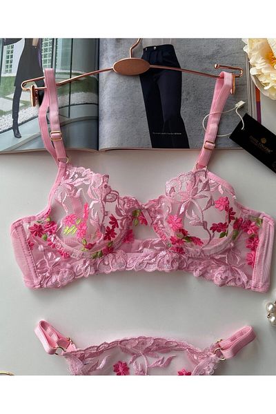 İntive Lingerie Σετ εσώρουχα σουτιέν με ροζ λουλούδια